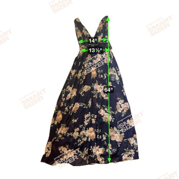 NEW LULUS Heavenly Hues Navy Blue Floral Maxi Dress Deep V-Neck & Back Sz S - Picture 12 of 14